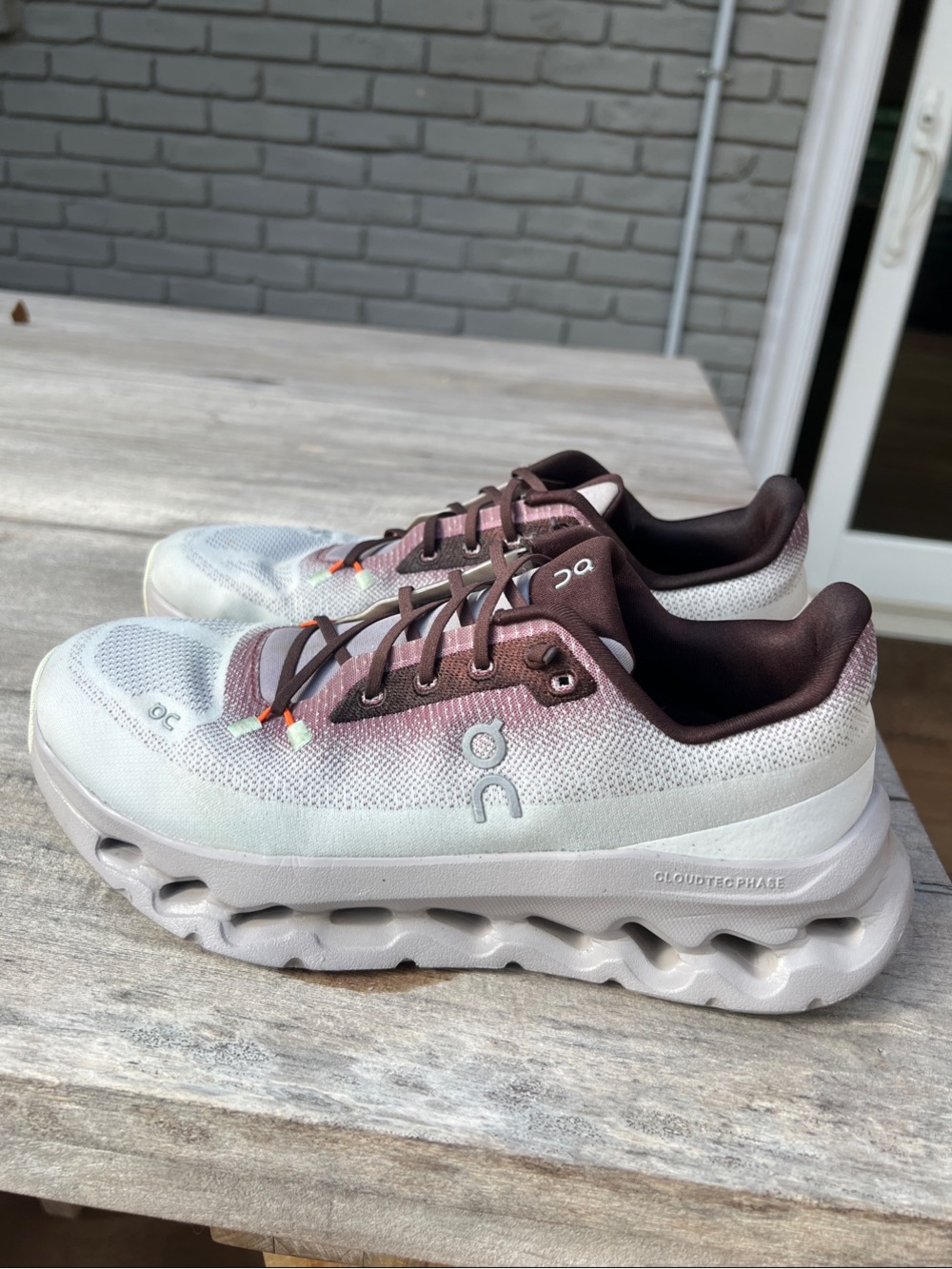 On Running Cloudmonster Women's Athletic Shoes in White and Maroon